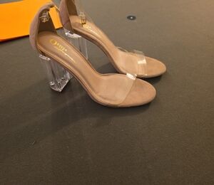 Olivia Tan Heels with Clear Strap